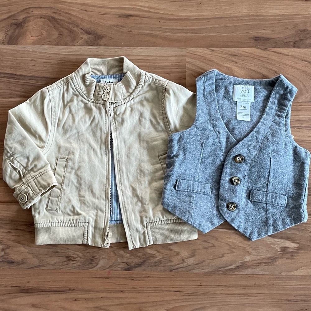 Baby boy khaki jacket and vest bundle 3 MO